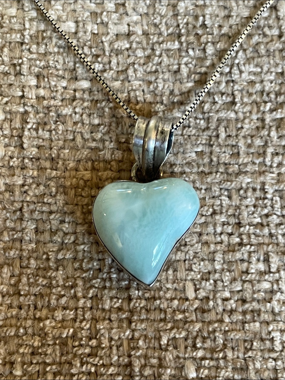 Sterling Silver Larimar Puffy Heart Necklace